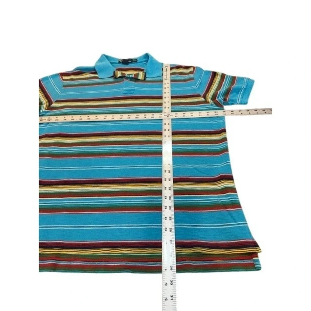 Polo Ralph Lauren Mens XXL Turquoise Blue Multi Color Striped Vintage Polo Shirt
